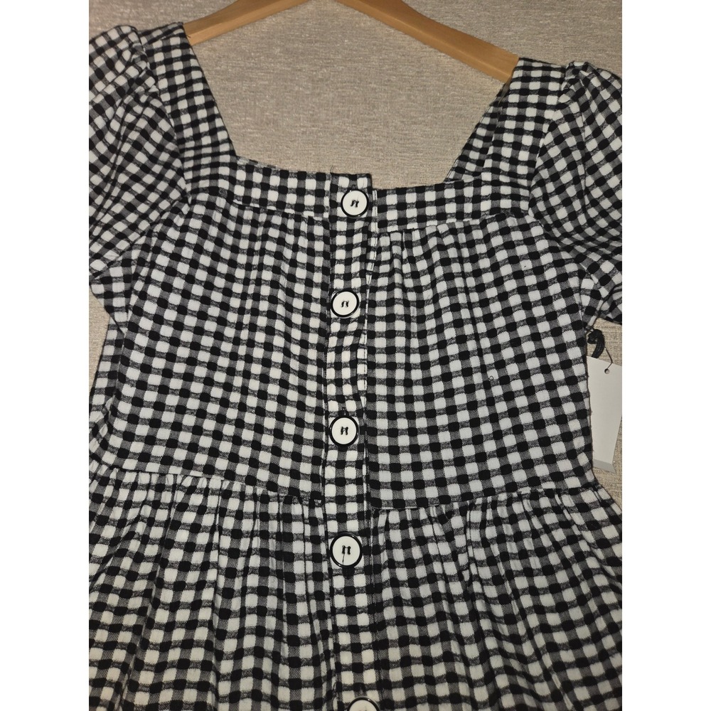 Black Tape Gingham Babydoll Mini Dress NWT XS Puff Sleeve Button Front - Picture 3 of 7